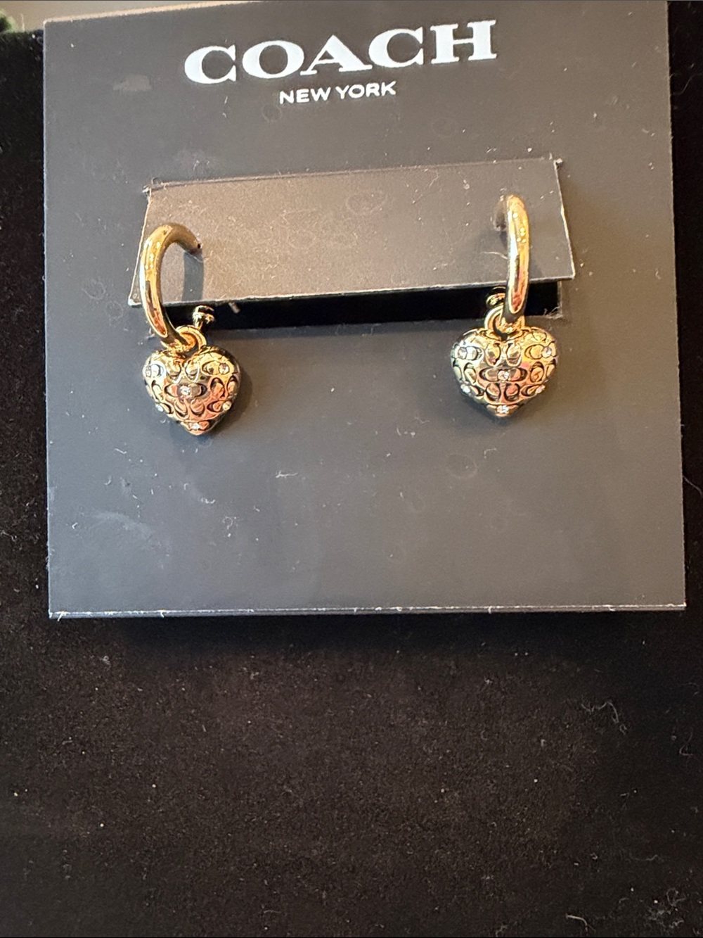 COACH Gold Heart Charm Hoop Earrings